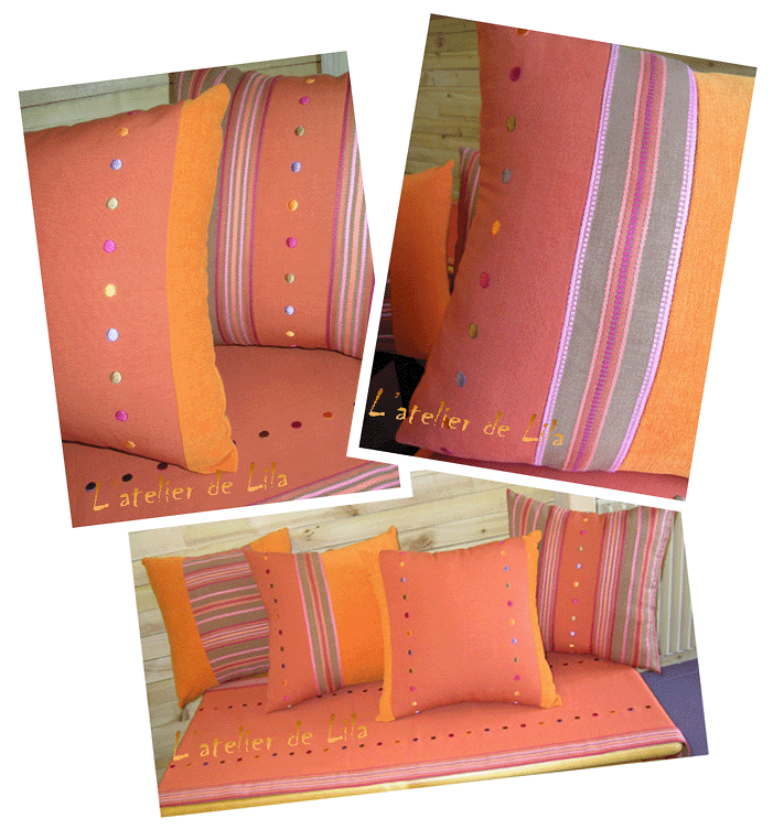 Dtails des coussins-assemblage tissus nomade-casamance