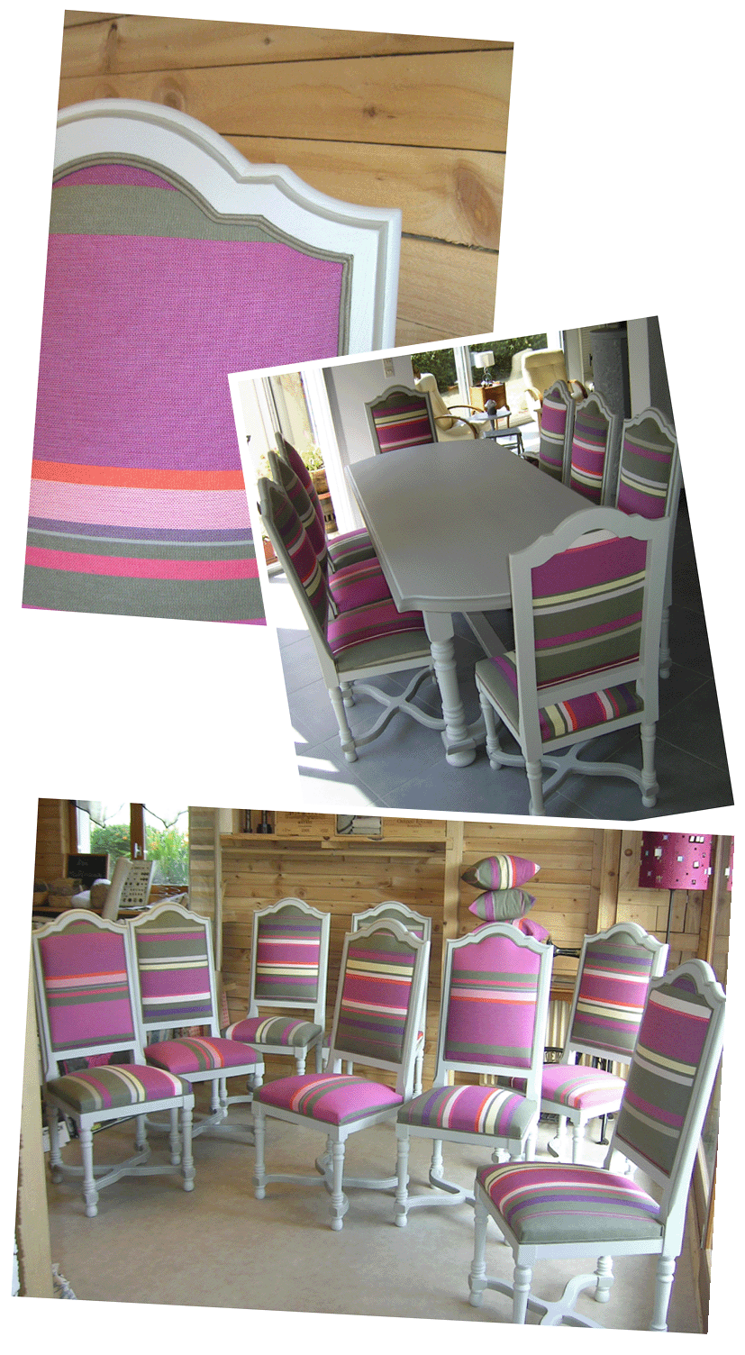 srie de 8 chaises en chne-tissu bougainvillier-toiles du soleil